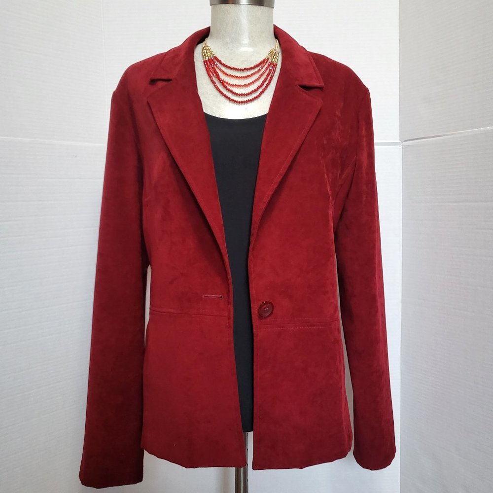 Vintage 1990s Red Fashion Bug Faux Suede Blazer Size L